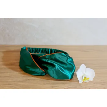 Čelenka Hedvábná čelenka do vlasů s barevným lemováním, WHITE ORCHID Barva hedvábí: Smaragdová