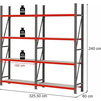 Dílenský regál Skladový regál FORTIS, 8policový, výška 240 cm, délka 325,5 cm, hloubka 60 cm