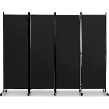 Paraván Zástěna pro rozdělení místností JV10724BK, na kolečkách, černá - A COSTWAY