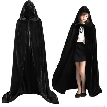 Plášť na kolo Černá plášť s kapucí, 130cm Halloweenská upíří plášť černá, středověký plášť Darth Vadera pro děti,