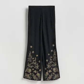 Dámské oblečení Reserved - Kalhoty s výšivkou - černý - 040FA-99X - 040FA-99X-M