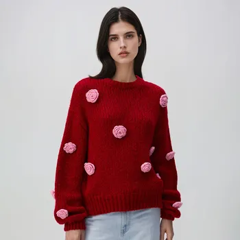 Dámský svetr Reserved - Svetr s růžemi - červená - 733II-33X - 733II-33X-XL