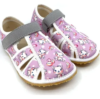 Dívčí obuv Barefoot papuče Jonap Home New Fialová kočička 32, Vnitřní délka boty: 21,0 cm, Vnitřní šířka boty: 7,8 cm