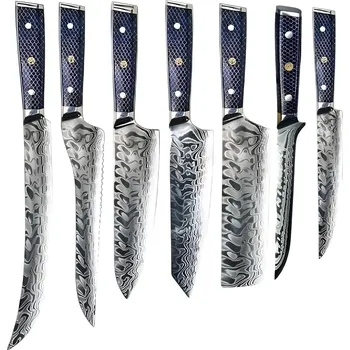 Kuchyňský nůž Sada damaškových kuchyňských nožů YU 37421 – Modrá