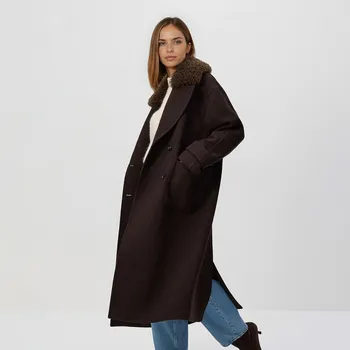 Reserved - Kabát ze směsi vlny - tmavě hnědá - 770HD-89X - 770HD-89X-XS