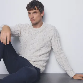 Pánský svetr Reserved - Svetr z dekorativního úpletu - krémová - TA171-01M - TA171-01M-S