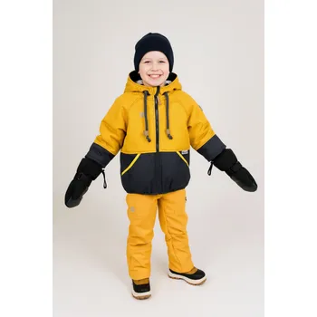 Chlapecká bunda Kocour Mourek BUNDA ZIMNÍ S BERÁNKEM hořčicovo/černá Velikost 146/152