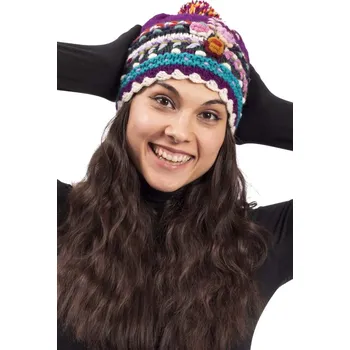 Čepice Vlněná čepice FLORAL DESIGN / fialová III.