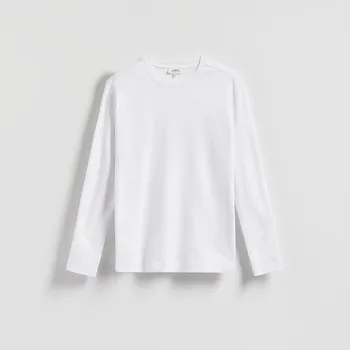 Pánské tričko Reserved - Bavlněné tričko s dlouhými rukávy - bílá - 435GQ-00X - 435GQ-00X-S