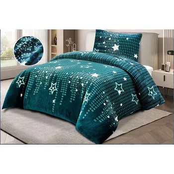 Povlečení Mikroplyšové povlečení s 3D efektem – Vánoční motiv HVĚZDY ZELENÉ 140x200/70x90 cm