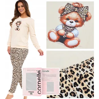 Dámské pyžamo Cornette dámské pyžamo bavlna 671/429 PANTHER medvídek béžová XL