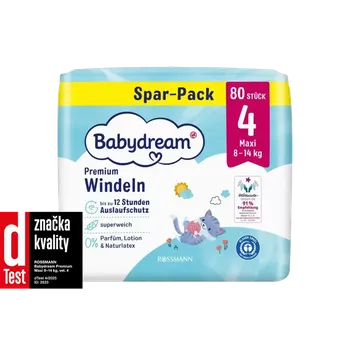 jednorázová plena Babydream Pleny Premium Maxi, 8–14 kg, vel. 4, Jumbo-Pack 80 ks 80 ks