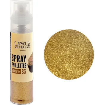 Potravinářské barvivo Jedlý zlatý třpytivý sprej Patisdécor 8 g – jemné glitry