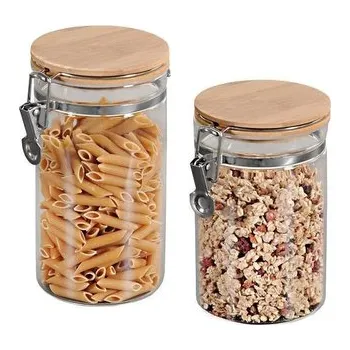Dóza na potraviny Kesper, sada 2 dóz ze skla s bambusovým víkem se třmenem