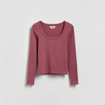 Dámské tričko Reserved - Bavlněné tričko s dlouhými rukávy - světle fialová - ZQ827-34X - ZQ827-34X-L