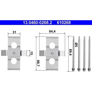 Přislušenství brzdového systému Sada příslušenství, obložení kotoučové brzdy ATE 13.0460-0268.2