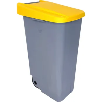 Odpadkový koš Denox odpadkový koš RECICLO na tříděný odpad 110 L, žluté víko, plastový s kolečky