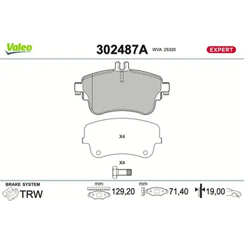 Brzdová destička Sada brzdových destiček, vždy 4 kusy v sadě VALEO 302487A