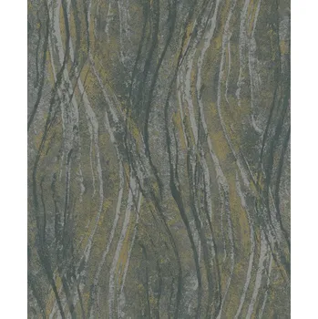 Tapeta Tmavě šedá tapeta do pokoje kanceláře s vlnitou žlutou strukturou