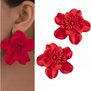Náušnice ČERVENÉ náušnice květy sytá barva matné společenské módní trendy puzetky