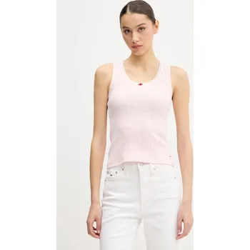 Bavlněný top Tommy Jeans DW0DW20619 růžová 03X, vel. S