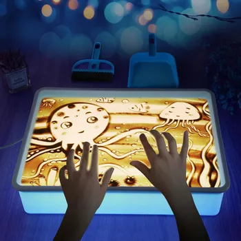 Pískoviště Pískoviště pro děti se stolem LED RŮŽOVÉ 7 barev 5 úrovní jasu + písek a nářadí