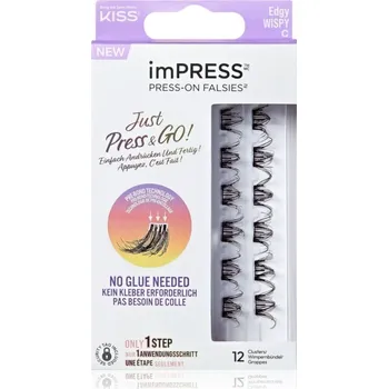Umělé řasy KISS imPRESS Just Press & GO ! trsové nalepovací řasy bez uzlíku Edgy Whispy C 12 ks