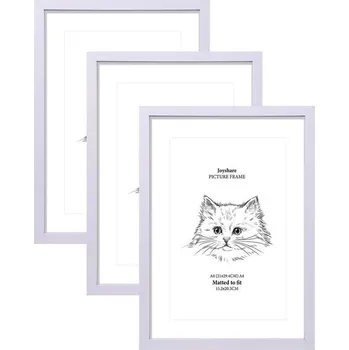Rám na obraz Fotorámeček Joyshare A4 bílý, balení 3 kusů s paspartou, MDF dřevěný rám DIN A4 21x27,9 cm bílý