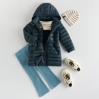 Reserved - Dlouhý prošívaný kabát s kapucí - pudrově zelená - 229EX-97X - 229EX-97X-122