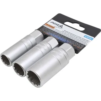 Ruční nářadí Hlavice na zapalovací svíčky, extra tenké, 3/8", 12hran, 14, 16, 18 mm, 3 ks - ASTA
