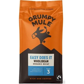 Káva Grumpy Mule BIO SCA 83, zrnková, bez kofeinu, Arabica, 200g