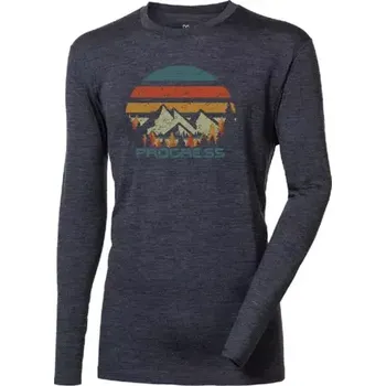 Pánské tričko PROGRESS Pánské merino triko s dlouhým rukávem Progress Loki Landscape, šedý melír velikost XXL