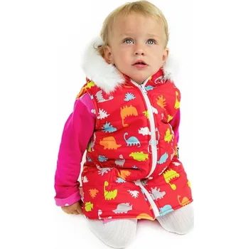 Dívčí bunda Kocour Mourek Vesta prošívaná s kapucí DINOSAUŘI Velikost 128/134