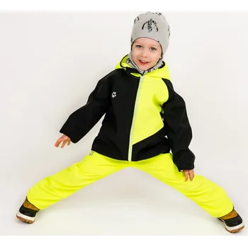 Chlapecká bunda Kocour Mourek Bunda softshellová dětská neon.žlutá s černou Velikost 158/164