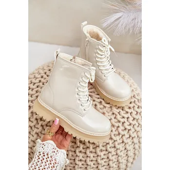 Dívčí tenisky FR1 Zateplené Dívčí Lakované Boty Na Zip Béžové Novita Boto krémová 3082257