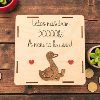 Dekorace z Řečice Škrtací dřevěná pokladnička kachna.