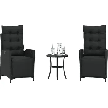 Zahradní sestava 3dílný bistro set s poduškami černý polyratan