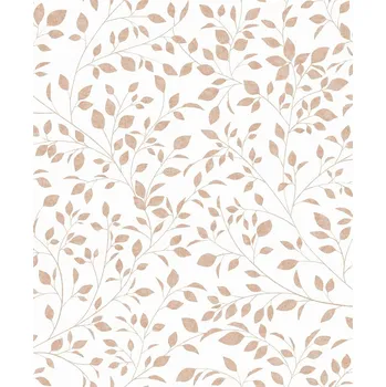 Tapeta Bílá vliesová tapeta na zeď s béžovými drobnými lístky