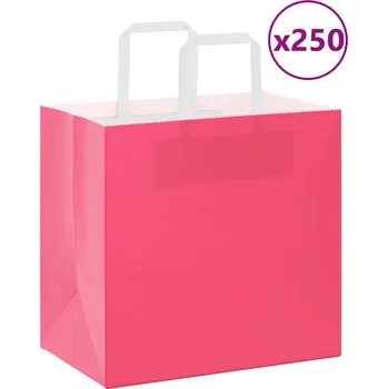 Dárková taška vidaXL Papírové sáčky 250 ks s uchy 26x17x25 cm [4101815] Barva: Růžová