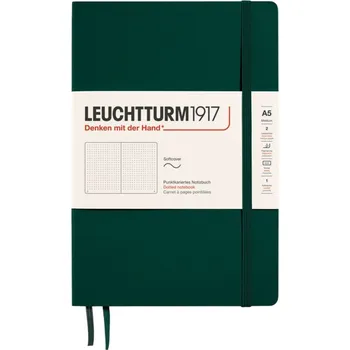 Diář Leuchtturm 1917, Tečkovaný zápisník v měkké vazbě Leuchtturm 1917 A5, 123 stran, lesní zelená, 80 g/m² - Formadore