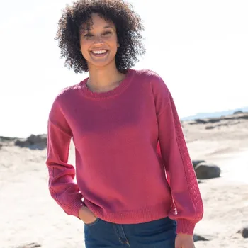 Dámský svetr Pulovr s ažurovým vzorem a vlnkovými lemy růžové dřevo 34/36