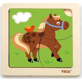 Dřevěná hračka Dřevěné puzzle pro nejmenší Viga 4 ks Koník