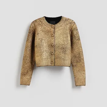 Dámský svetr Reserved - Kardigan s příměsí vlny - zlatý - 033FA-GLD - 033FA-GLD-M