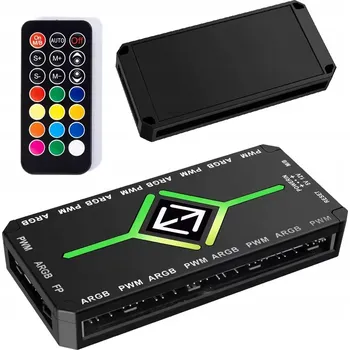 PC ventilátor Regulátor otáček / Kontrolér 9 x PWM ARGB pro ventilátory + dálkové ovládání