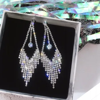 Náušnice Stříbrné Náušnice Dlouhé Vlákna Křišťál Visací