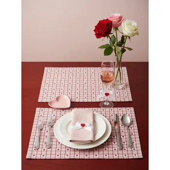 prostírání Sinsay - Sada valentýnských prostírání v kostkovaném vzoru se srdíčky 2 pack - červená - 931JP-33X - 931JP-33X-ONE