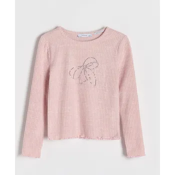 Dívčí tričko Reserved - Žebrované tričko s aplikací - pudrově růžová - 521EG-39X - 521EG-39X-146