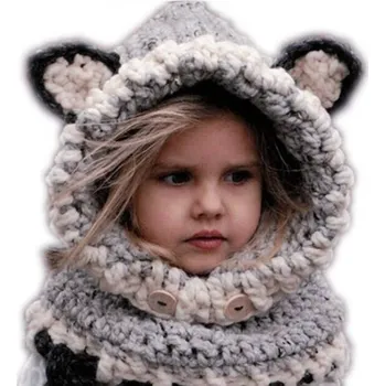 Šála Dětská zimní čepice se šálou kočka šedá