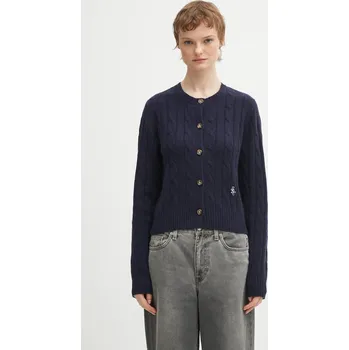 Dámský svetr Vlněný kardigan Sporty & Rich SRC Cableknit Cashmere, M, námořnická modř, 59X