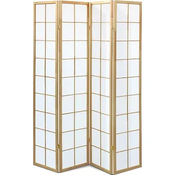 Paraván Paraván dřevěný 4 dílný, masiv smrk, bílá netkaná textilie, přírodní odstín